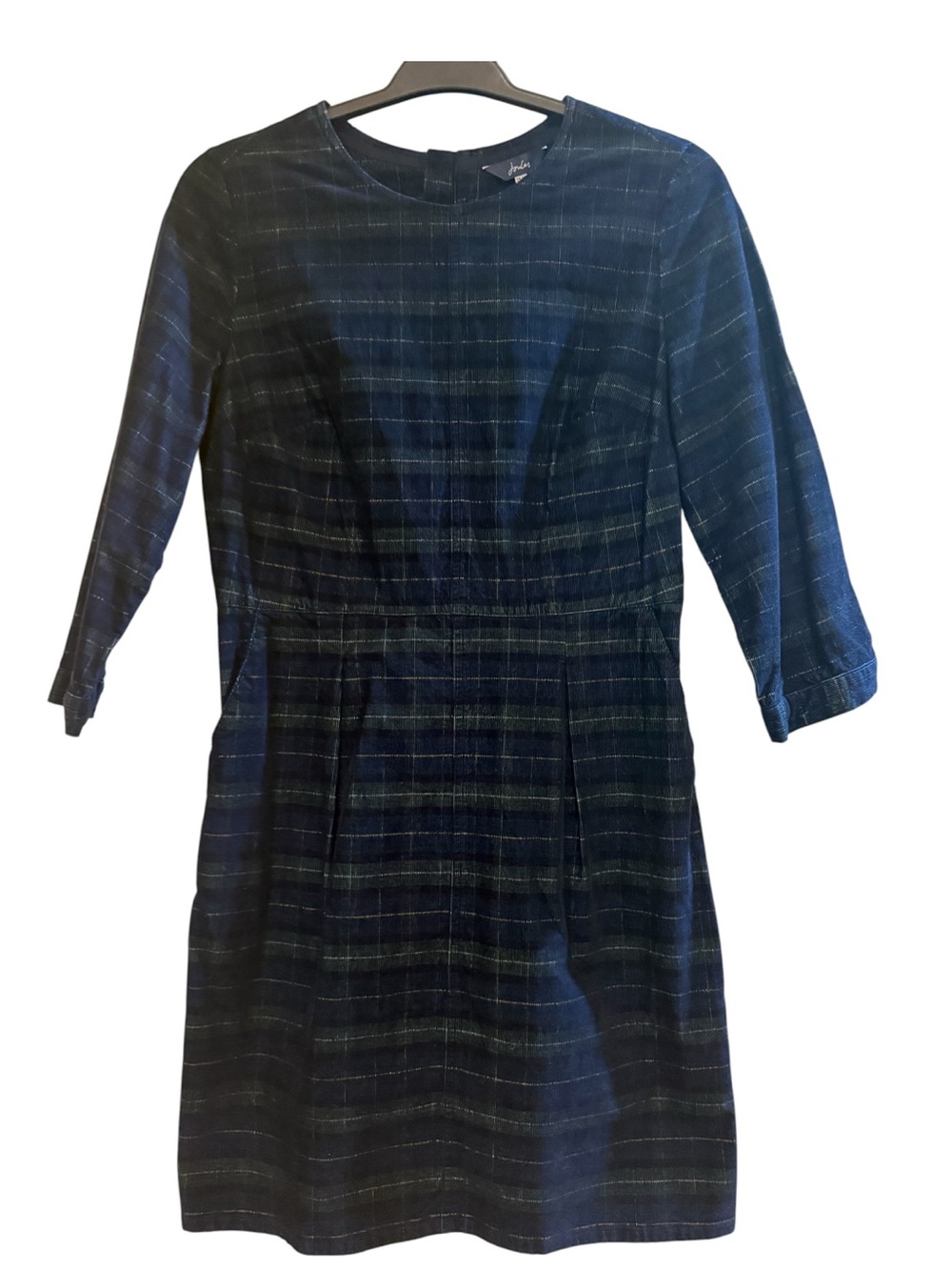 Joules Navy Green Tartan Plaid Fit & Flare Dress 3/4 Sleeve Size 6